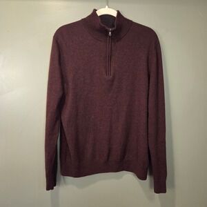 Express Men's 100% Merino Wool Quarter Zip Sweater, Size XL, Burgundy Maroon
